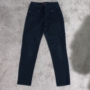 Dark pull-on blue jeans